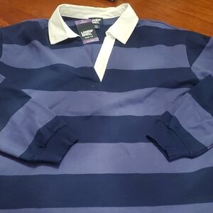 Lands' End Womens XXL 20 Navy and Blue Rugby Striped Shirt